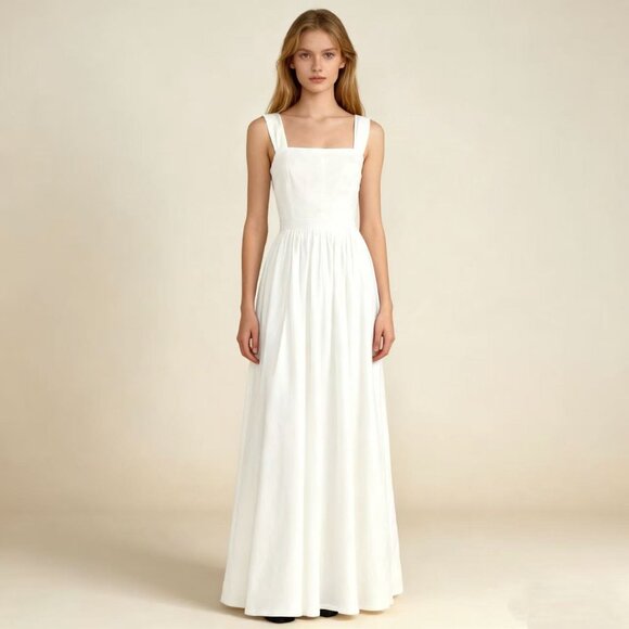 NWT Farm Rio Stretch Linen Blend Cami Maxi Dress Size S Classic Off White